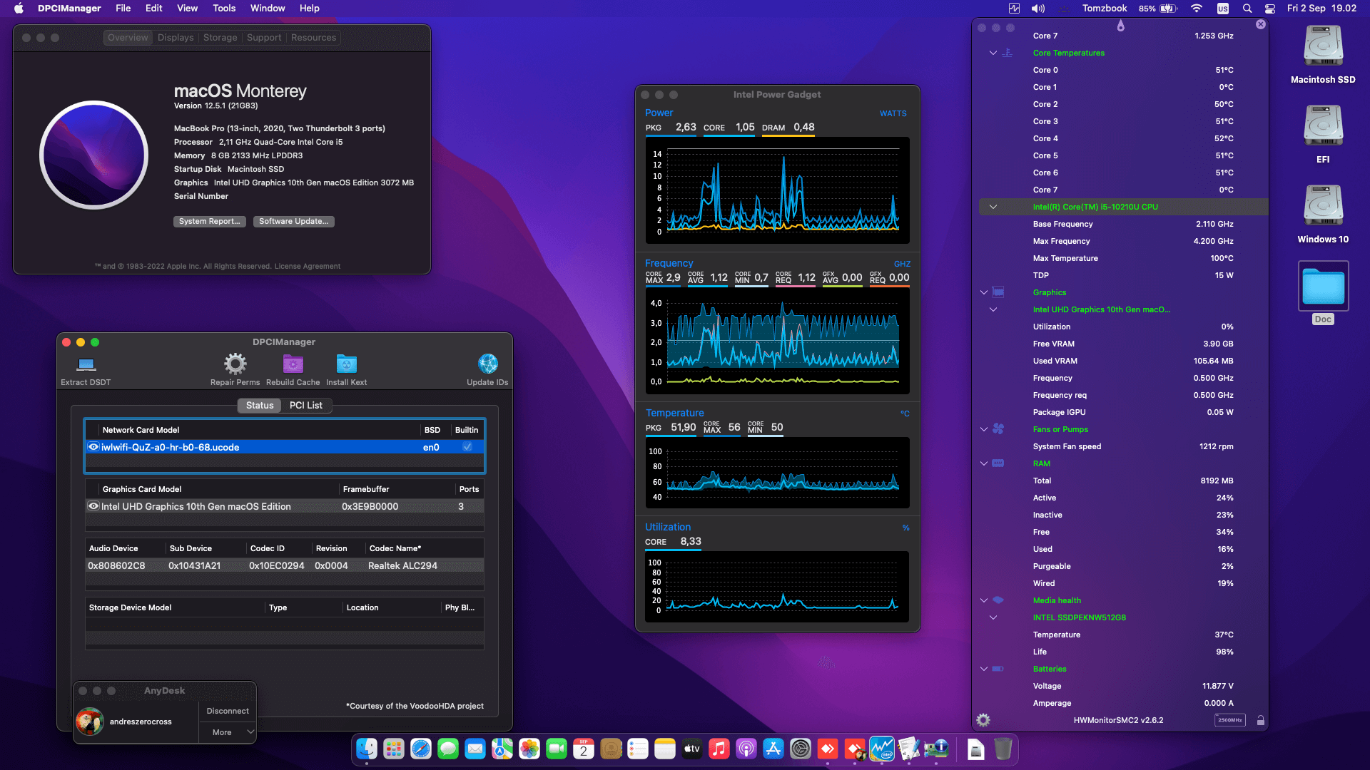 Success Hackintosh macOS Monterey 12.5.1 Build 21G83 in Asus Zenbook UX333FAC-A501T